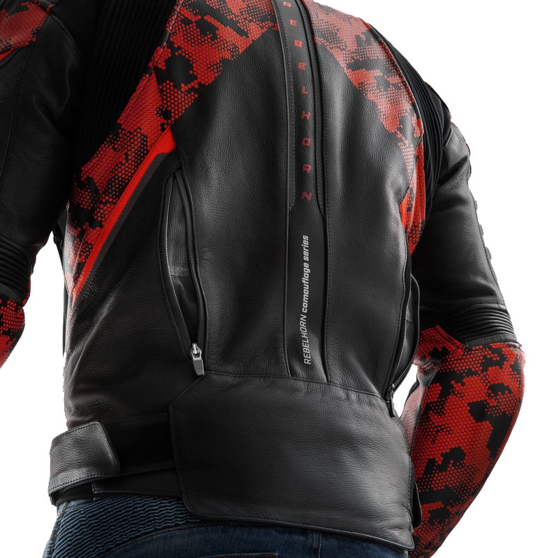 Kurtka motocyklowa skórzana Rebelhorn Veloce czarno-czerwona camo
