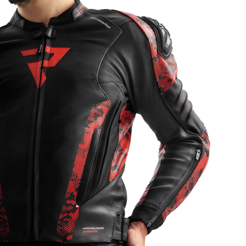 Kurtka motocyklowa skórzana Rebelhorn Veloce czarno-czerwona camo