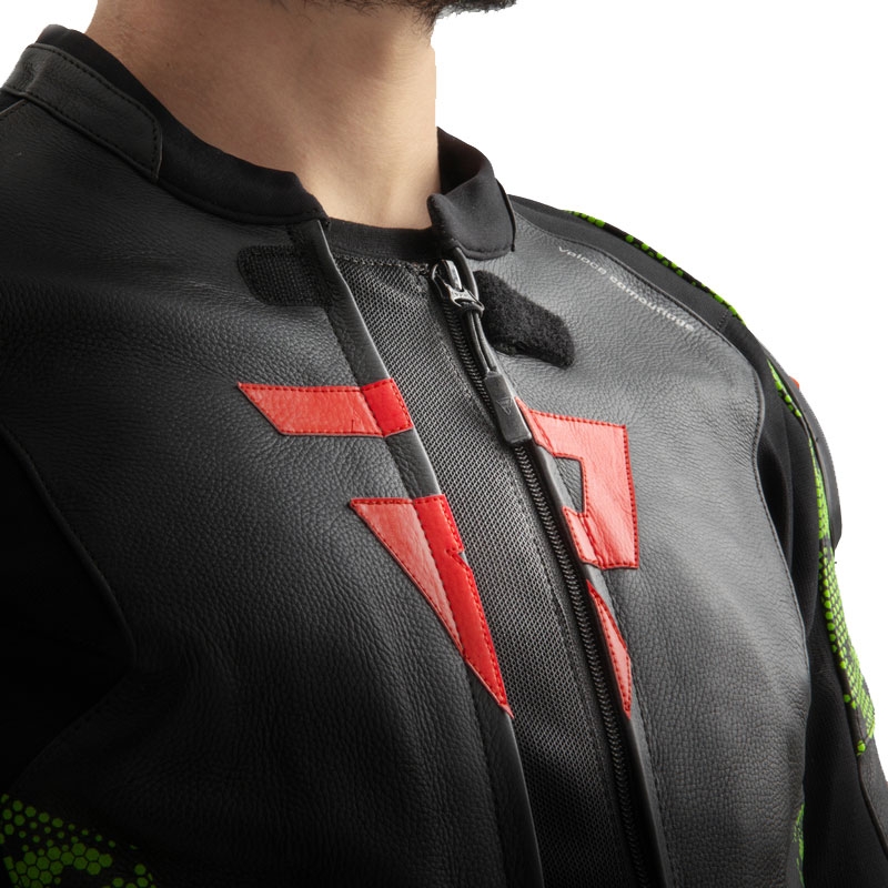 Kurtka motocyklowa skórzana Rebelhorn Veloce w kolorze czarno-zielono-kamo-fluo-czerwona