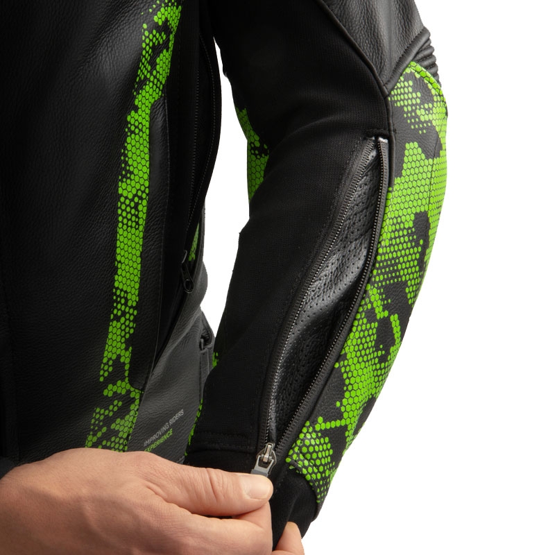 Kurtka motocyklowa skórzana Rebelhorn Veloce w kolorze czarno-zielono-kamo-fluo-czerwona