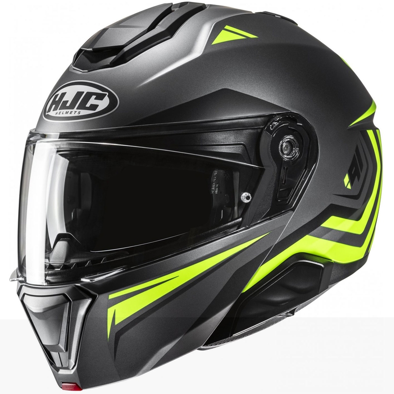 Kask motocyklowy typu flip-up HJC i91 Tricus MC3HSF w kolorze czarno-fluo żółtym