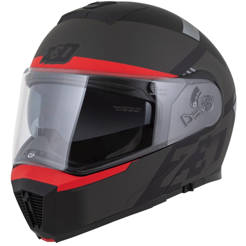 Kask motocyklowy składany ZED F19 matowy czarno-fluo czerwono-szary