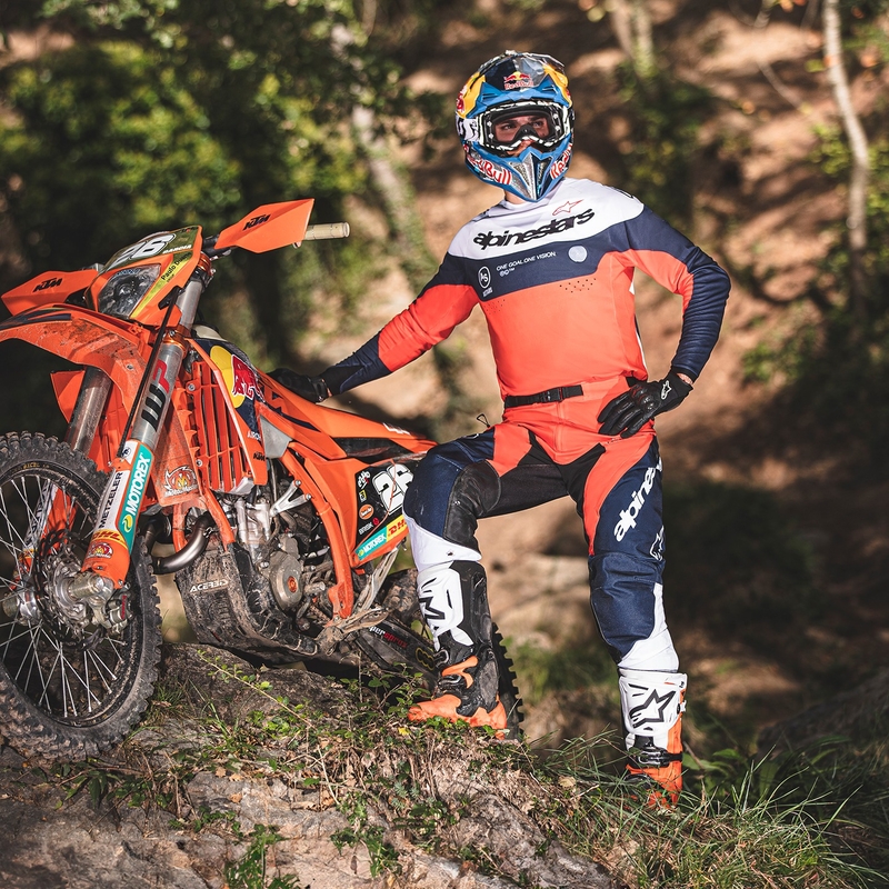 Spodnie motocrossowe Alpinestars PRO-Dura niebiesko-pomarańczowo-białe