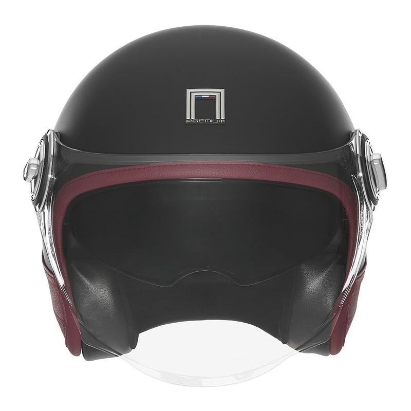 Kask motocyklowy otwarty NOX PREMIUM Heritage matowy czarny z czerwoną skórą