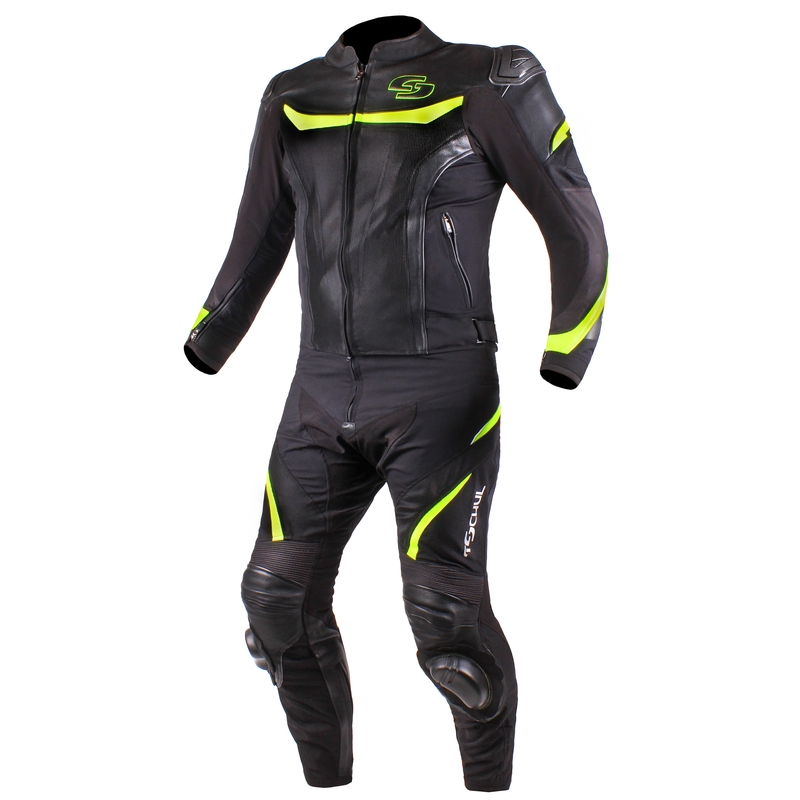 Skórzane spodnie motocyklowe Tschul 875 czarno-fluo żółte