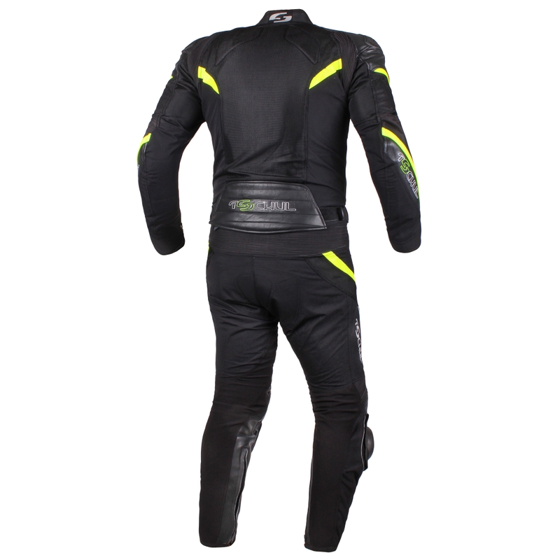 Skórzane spodnie motocyklowe Tschul 875 czarno-fluo żółte