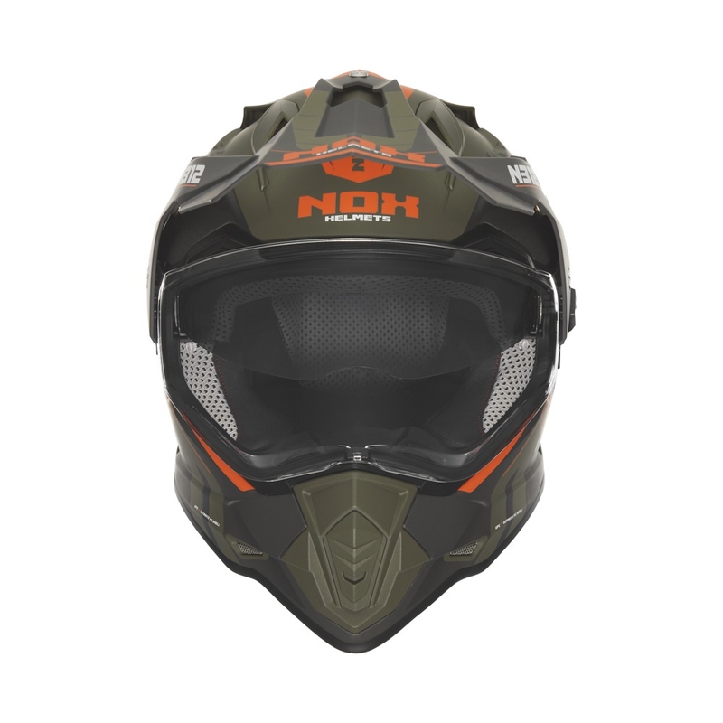 Kask motocyklowy Enduro NOX N312 Vapor matowy khaki-pomarańczowy