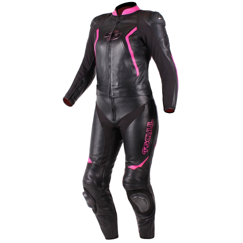 Damska skórzana kurtka motocyklowa Tschul 536 czarno-różowa wyprzedaż