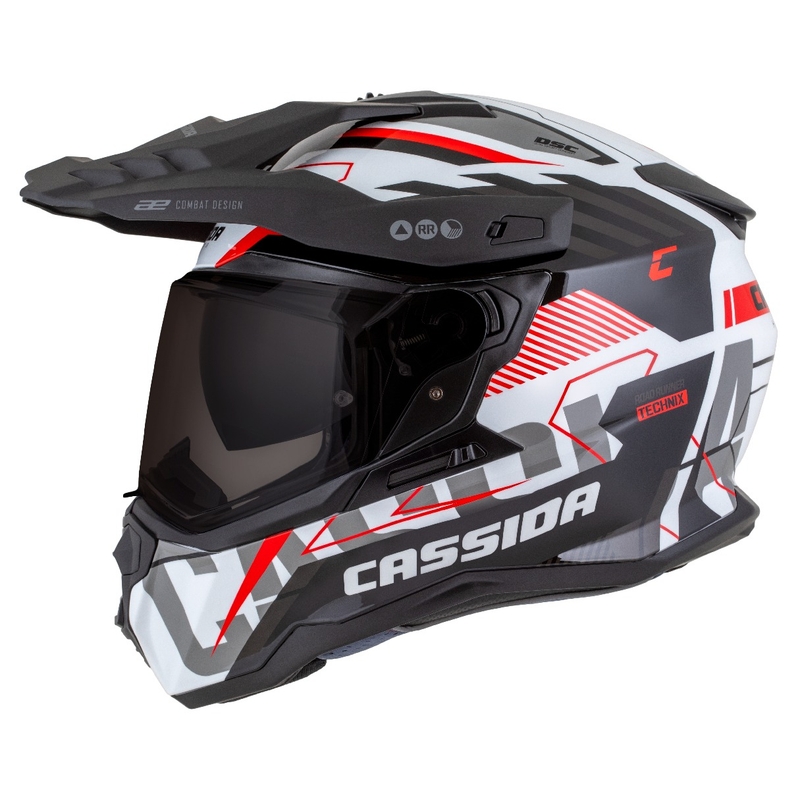 Kask enduro Cassida Road Runner TechniX biało-czarno-czerwono-szary