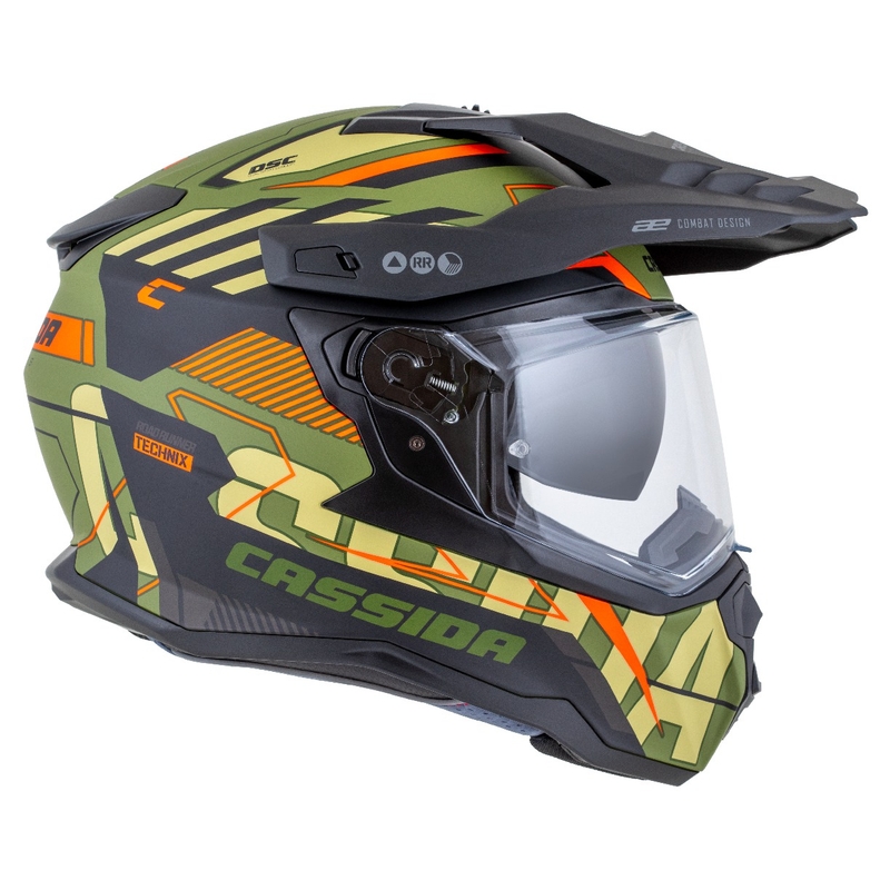 Kask enduro Cassida Road Runner TechniX matowy zielono-czarno-pomarańczowo-szary