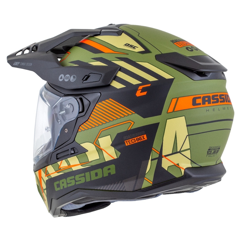 Kask enduro Cassida Road Runner TechniX matowy zielono-czarno-pomarańczowo-szary