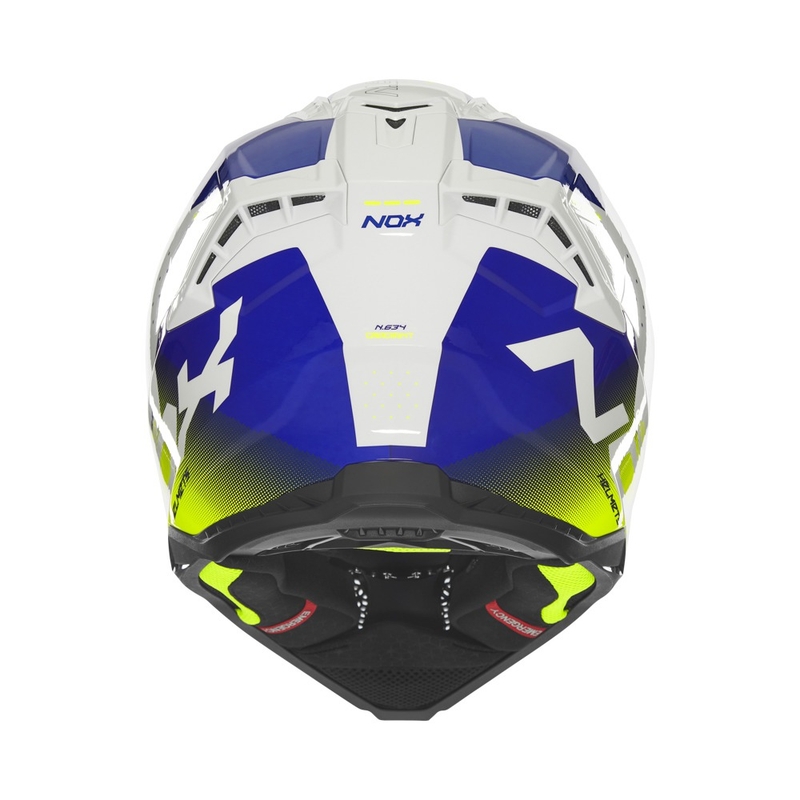 Kask motocrossowy NOX N634 biało-niebiesko-fluo żółty