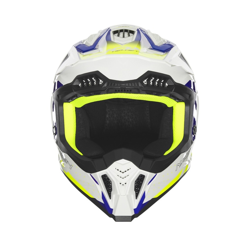 Kask motocrossowy NOX N634 biało-niebiesko-fluo żółty