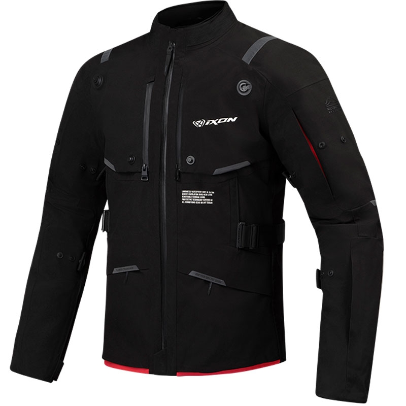 Kurtka motocyklowa IXON M-Skeid czarno-fluo-czerwona