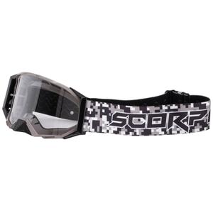 Gogle motocrossowe Scorpion E24 w kamuflażu z przezroczystym pleksiglasem