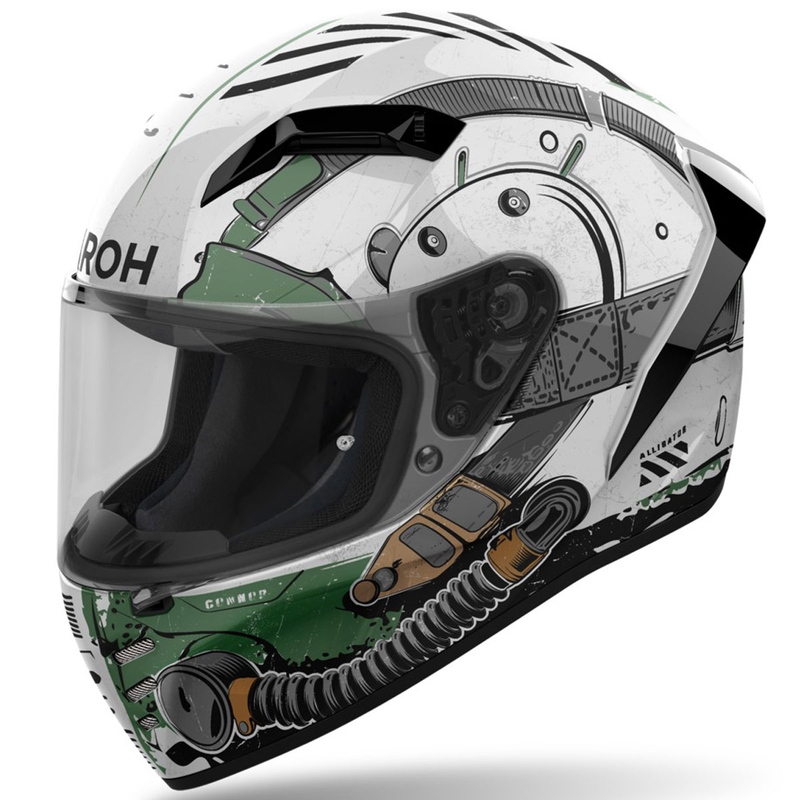 Kask motocyklowy integralny Airoh CONNOR Alligator błyszczący biało-zielony