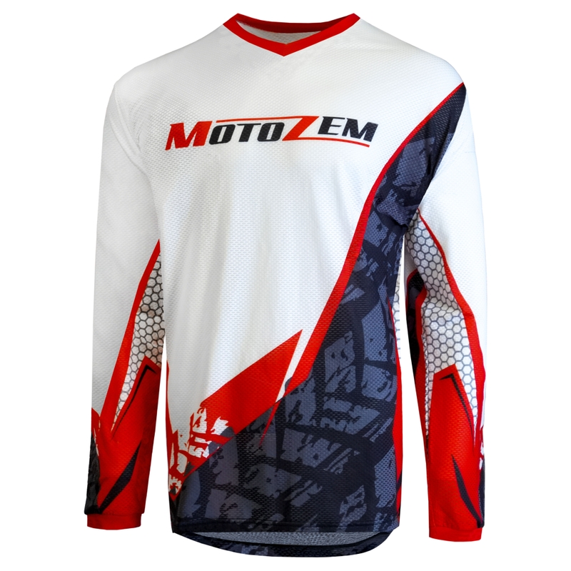 Koszulka motocrossowa MotoZem Ground MX biało-czarno-czerwona