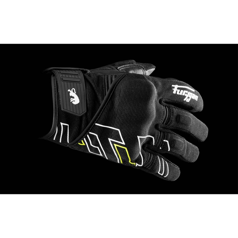 Rękawice motocyklowe Furygan Jet Neon D3O czarno-biało-fluorescencyjne żółte