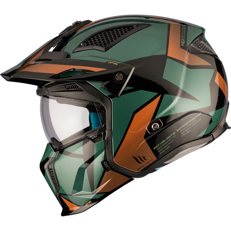 Kask otwarty z maską MT Streetfighter SV S P1R A9 czarno-brązowo-zielony wyprzedaż