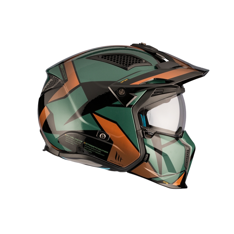 Kask otwarty z maską MT Streetfighter SV S P1R A9 czarno-brązowo-zielony wyprzedaż