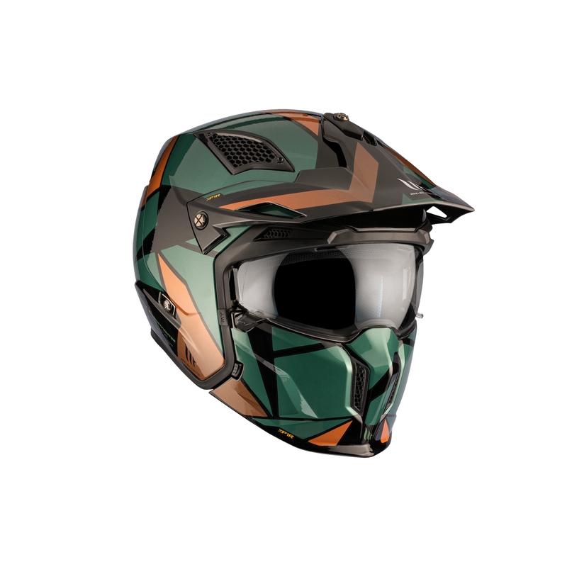Kask otwarty z maską MT Streetfighter SV S P1R A9 czarno-brązowo-zielony wyprzedaż