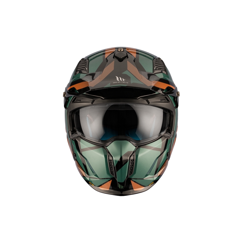 Kask otwarty z maską MT Streetfighter SV S P1R A9 czarno-brązowo-zielony wyprzedaż