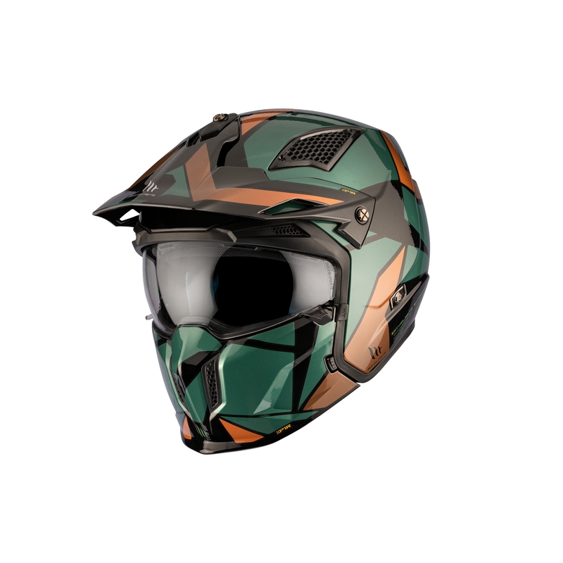 Kask otwarty z maską MT Streetfighter SV S P1R A9 czarno-brązowo-zielony wyprzedaż