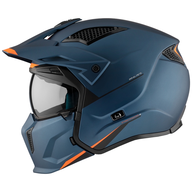Kask otwarty z maską MT Streetfighter SV S Solid A7 matowy niebieski