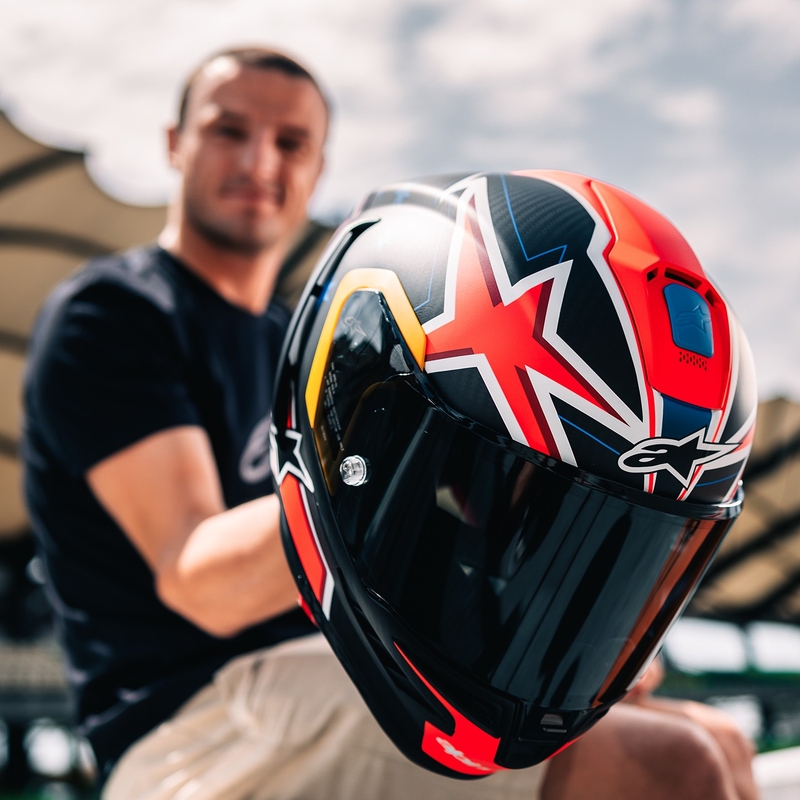 Kask motocyklowy Alpinestars Supertech R10 Limited Edition Jack Miller Full Face Matte Carbon Czerwony-Niebieski-Żółty-Biały