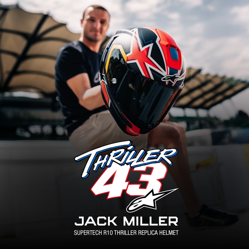 Kask motocyklowy Alpinestars Supertech R10 Limited Edition Jack Miller Full Face Matte Carbon Czerwony-Niebieski-Żółty-Biały