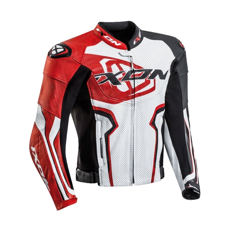 Skórzana kurtka motocyklowa IXON Falcon biało-czerwono-czarna wyprzedaż