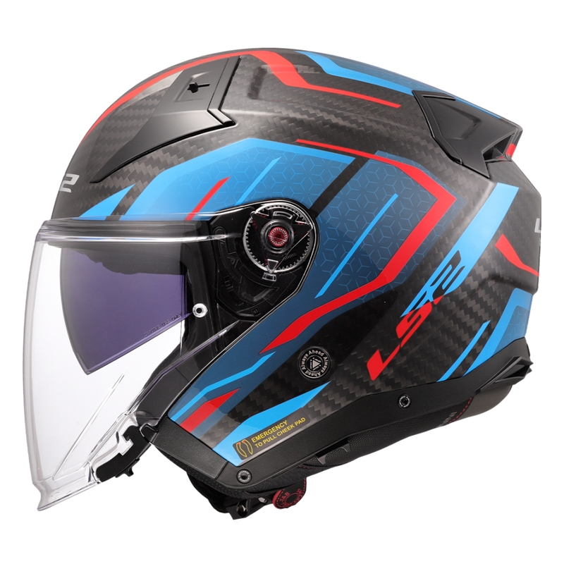 Kask motocyklowy otwarty LS2 OF603 Infinity II C Urus niebiesko-czerwony