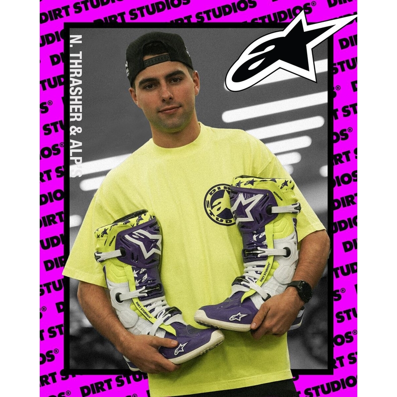 Buty motocyklowe Alpinestars TECH 10 edycja limitowana Dirt Studios fioletowo-biało-fluorescencyjno-żółte
