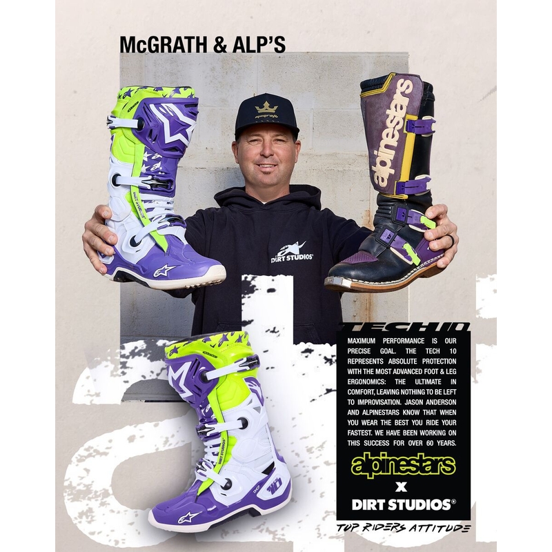 Buty motocyklowe Alpinestars TECH 10 edycja limitowana Dirt Studios fioletowo-biało-fluorescencyjno-żółte