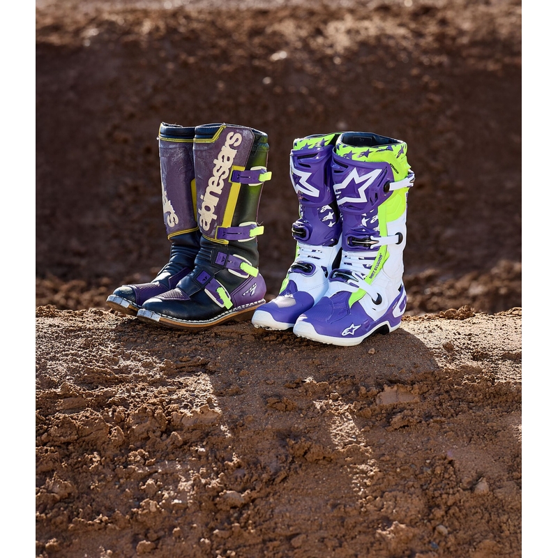 Buty motocyklowe Alpinestars TECH 10 edycja limitowana Dirt Studios fioletowo-biało-fluorescencyjno-żółte