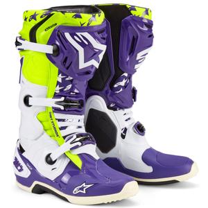 Buty motocyklowe Alpinestars TECH 10 edycja limitowana Dirt Studios fioletowo-biało-fluorescencyjno-żółte