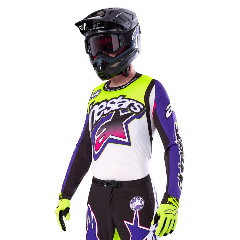 Koszulka motocrossowa Alpinestars Supertech SX limitowana edycja Dirt Studios biało-fioletowo-różowo-fluo-żółta