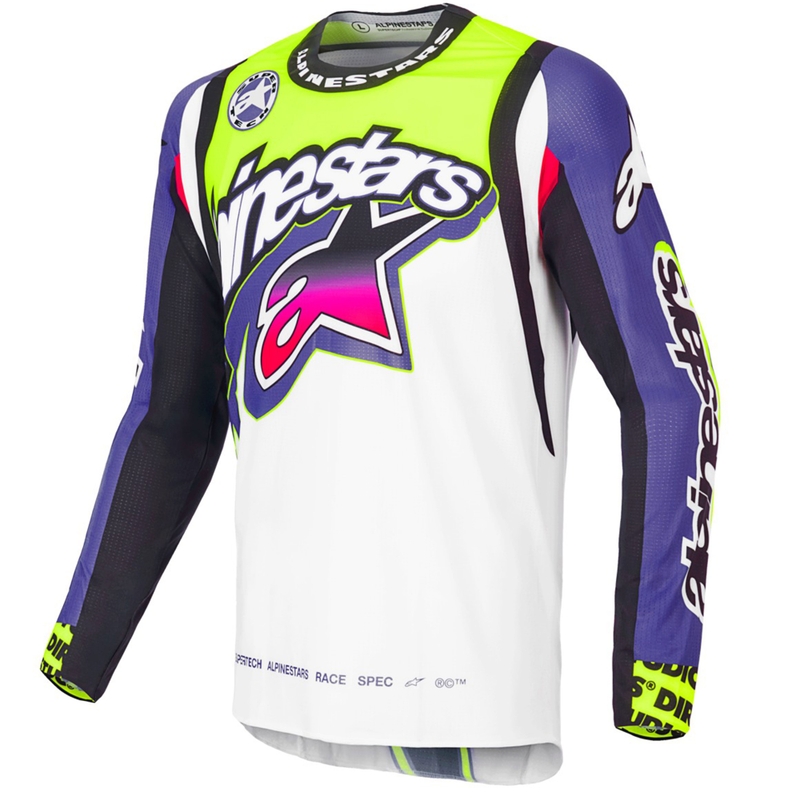 Koszulka motocrossowa Alpinestars Supertech SX limitowana edycja Dirt Studios biało-fioletowo-różowo-fluo-żółta
