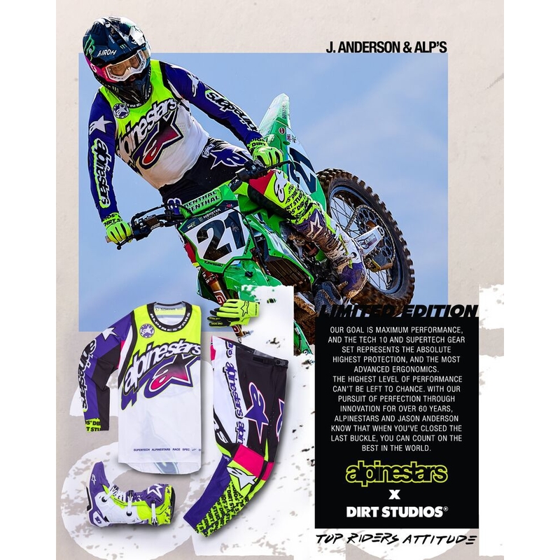 Spodnie motocrossowe Alpinestars Supertech edycja limitowana Dirt Studios biało-fioletowo-różowo-fluo-żółte