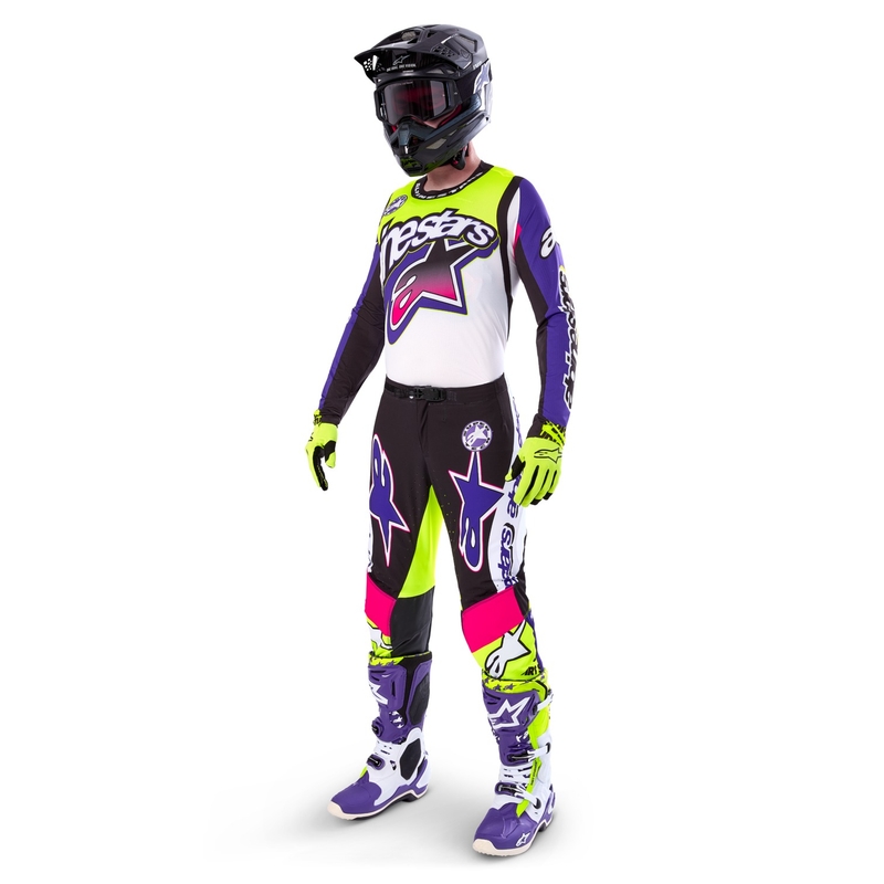Spodnie motocrossowe Alpinestars Supertech edycja limitowana Dirt Studios biało-fioletowo-różowo-fluo-żółte