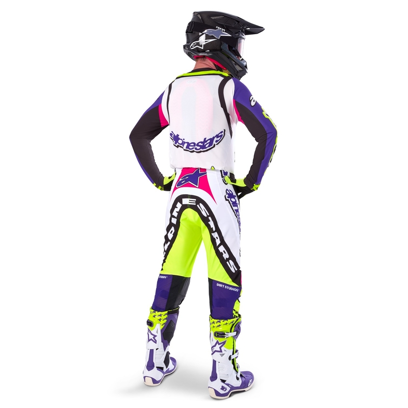 Spodnie motocrossowe Alpinestars Supertech edycja limitowana Dirt Studios biało-fioletowo-różowo-fluo-żółte
