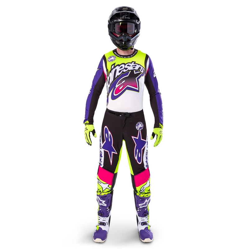 Spodnie motocrossowe Alpinestars Supertech edycja limitowana Dirt Studios biało-fioletowo-różowo-fluo-żółte