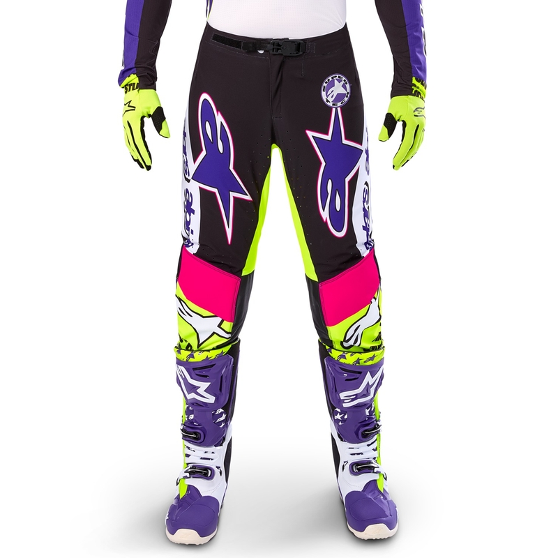 Spodnie motocrossowe Alpinestars Supertech edycja limitowana Dirt Studios biało-fioletowo-różowo-fluo-żółte