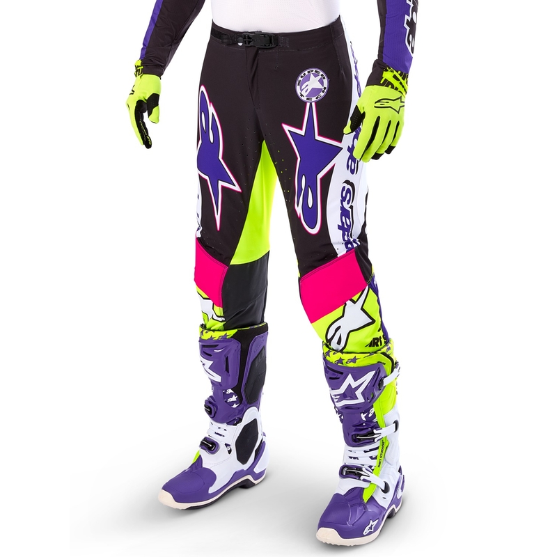 Spodnie motocrossowe Alpinestars Supertech edycja limitowana Dirt Studios biało-fioletowo-różowo-fluo-żółte