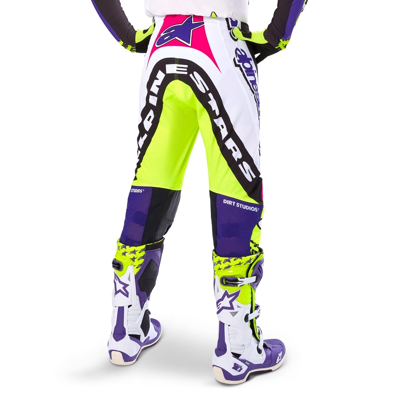 Spodnie motocrossowe Alpinestars Supertech edycja limitowana Dirt Studios biało-fioletowo-różowo-fluo-żółte