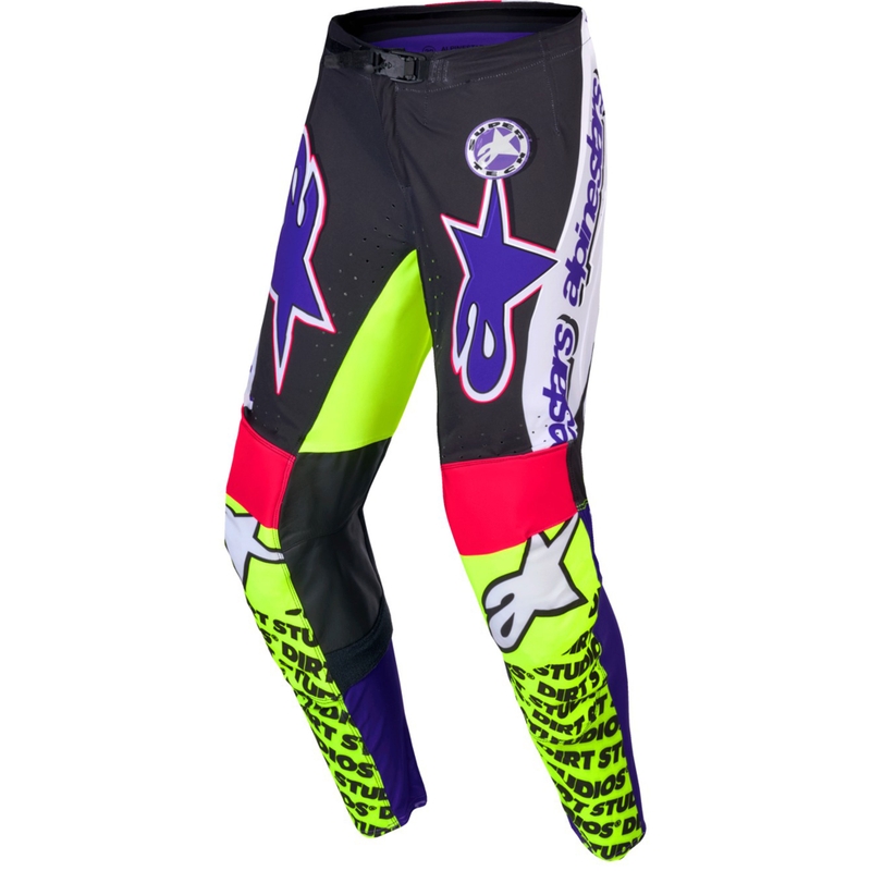 Spodnie motocrossowe Alpinestars Supertech edycja limitowana Dirt Studios biało-fioletowo-różowo-fluo-żółte
