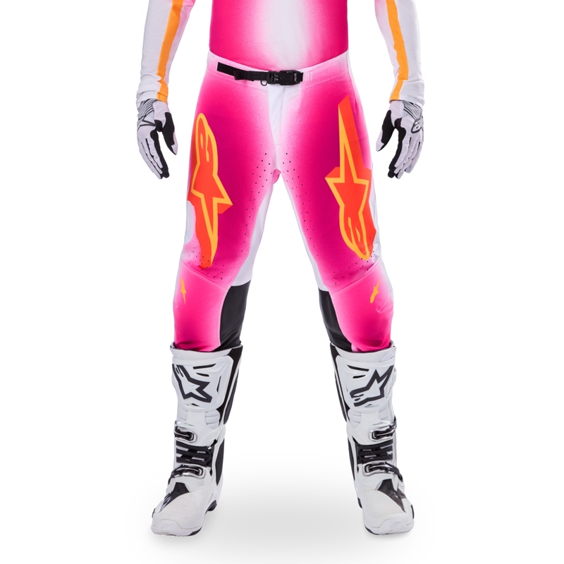 Spodnie motocrossowe Alpinestars Supertech Limited Edition MIG Fluo w kolorze różowo-biało-pomarańczowym