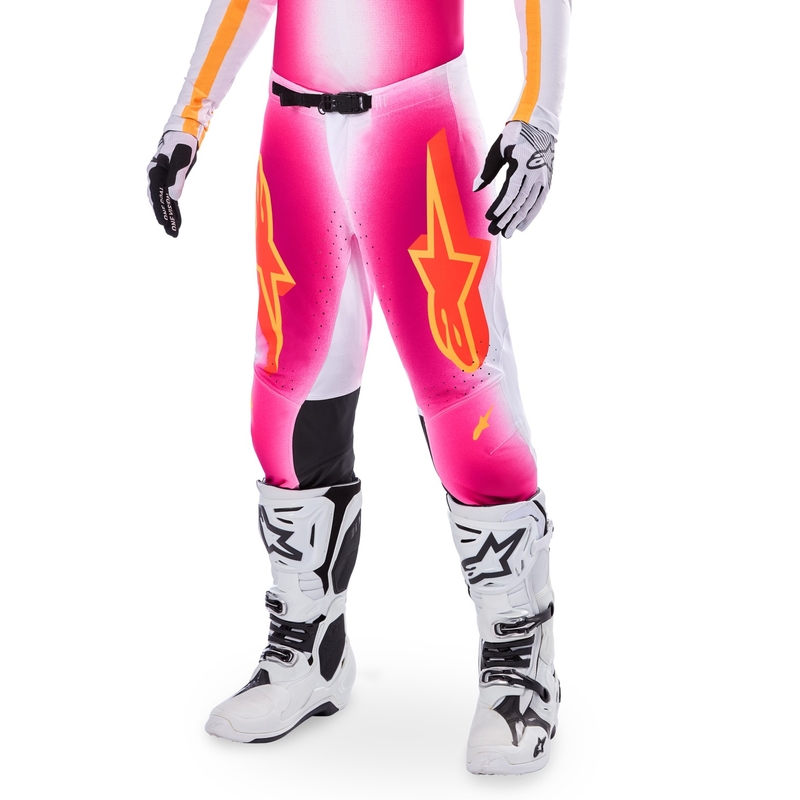 Spodnie motocrossowe Alpinestars Supertech Limited Edition MIG Fluo w kolorze różowo-biało-pomarańczowym