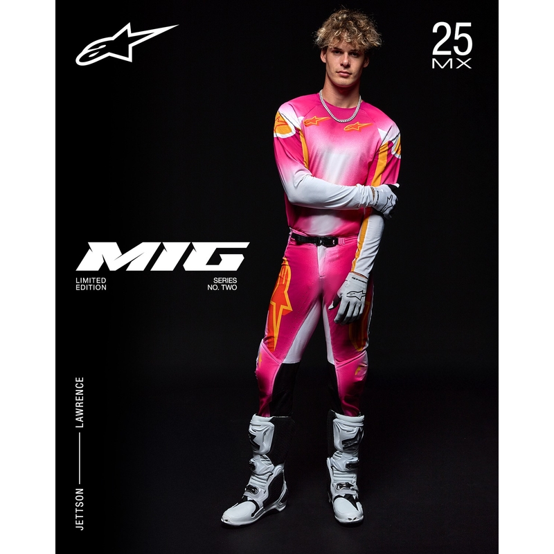 Spodnie motocrossowe Alpinestars Supertech Limited Edition MIG Fluo w kolorze różowo-biało-pomarańczowym