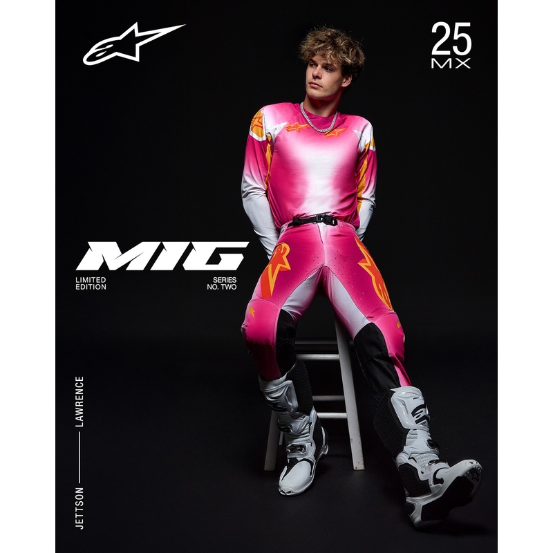 Spodnie motocrossowe Alpinestars Supertech Limited Edition MIG Fluo w kolorze różowo-biało-pomarańczowym
